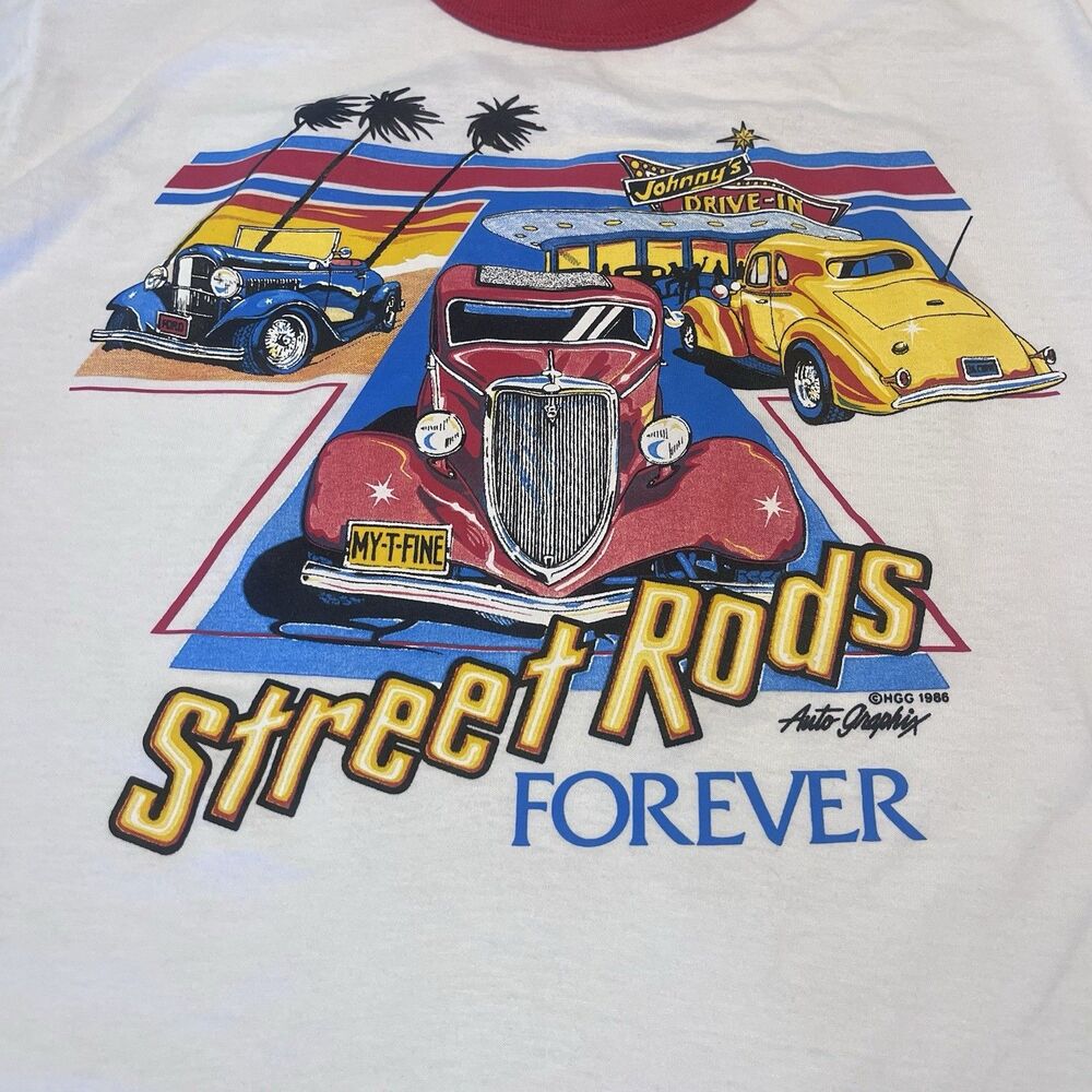 Vintage Street Rods Shirt Large White Colorful Single Stitch 1986 USA - Picture 3 of 11